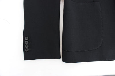 Black wool stretch two button blazer