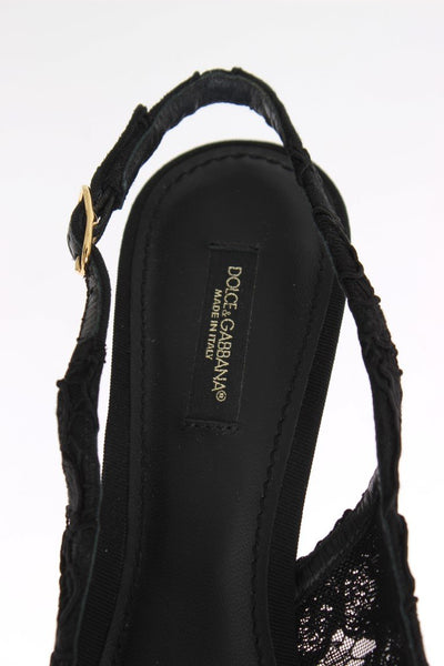 Black Floral Taormina Lace Crystal Slingbacks