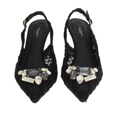 Black Floral Taormina Lace Crystal Slingbacks