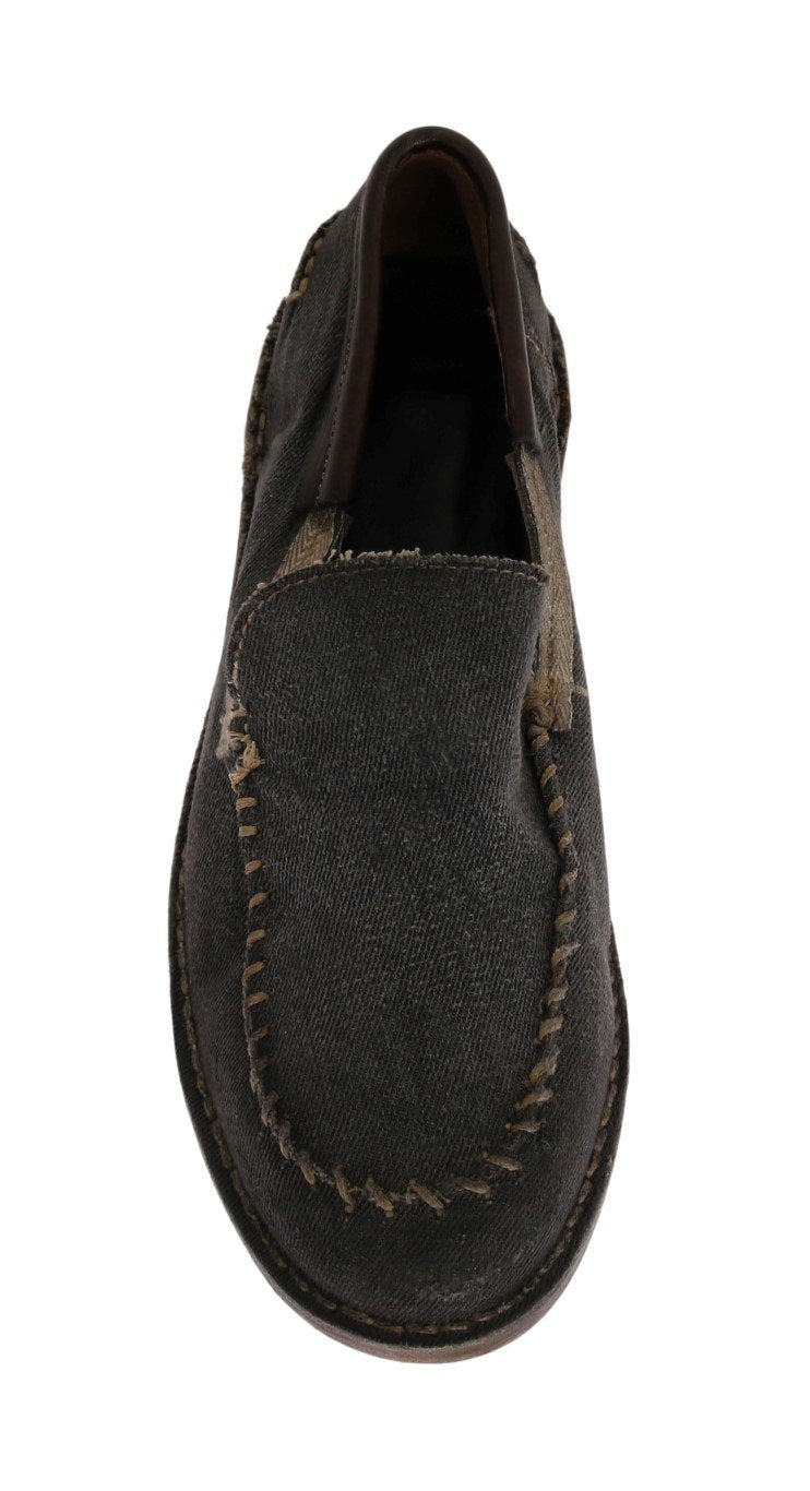 Gray Denim Cotton Loafers