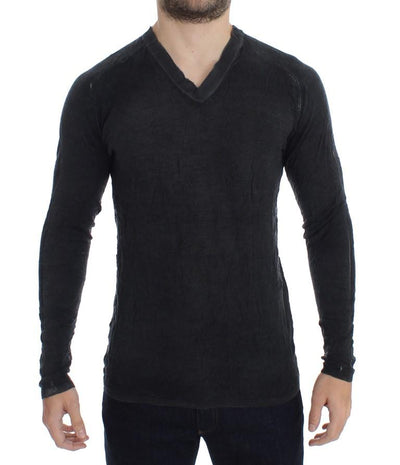 Gray Merino Wool V-neck Sweater