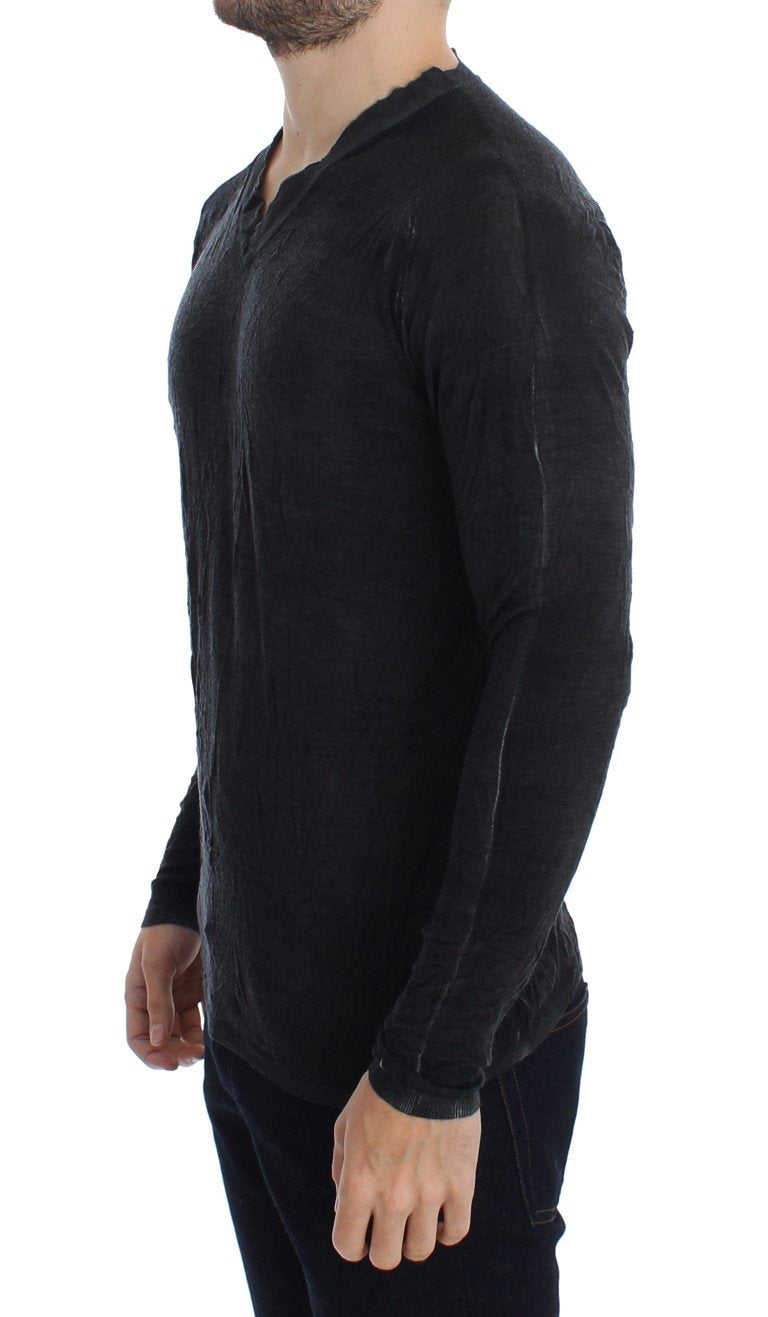 Gray Merino Wool V-neck Sweater