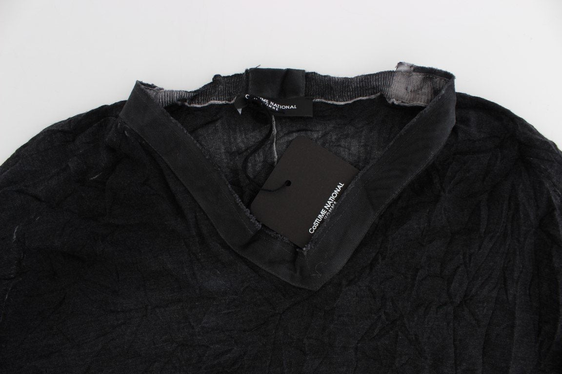 Gray Merino Wool V-neck Sweater