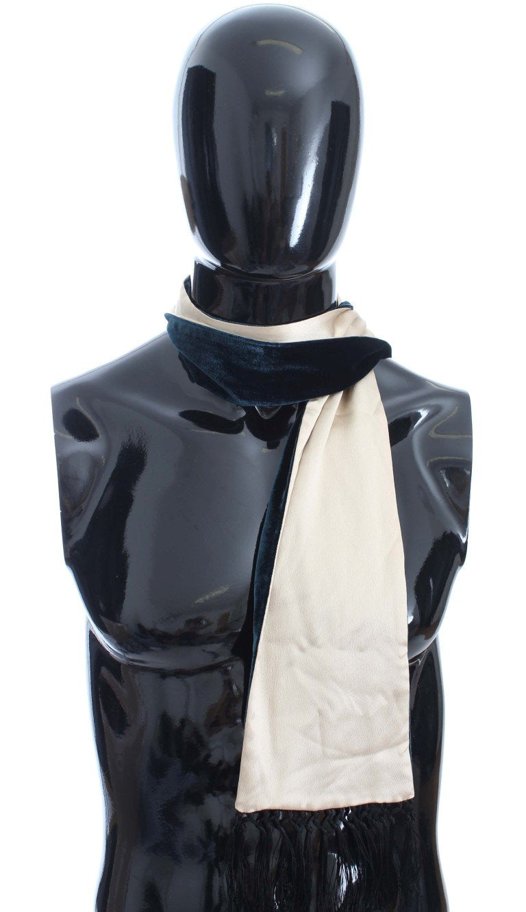 Beige Blue Silk Scarf