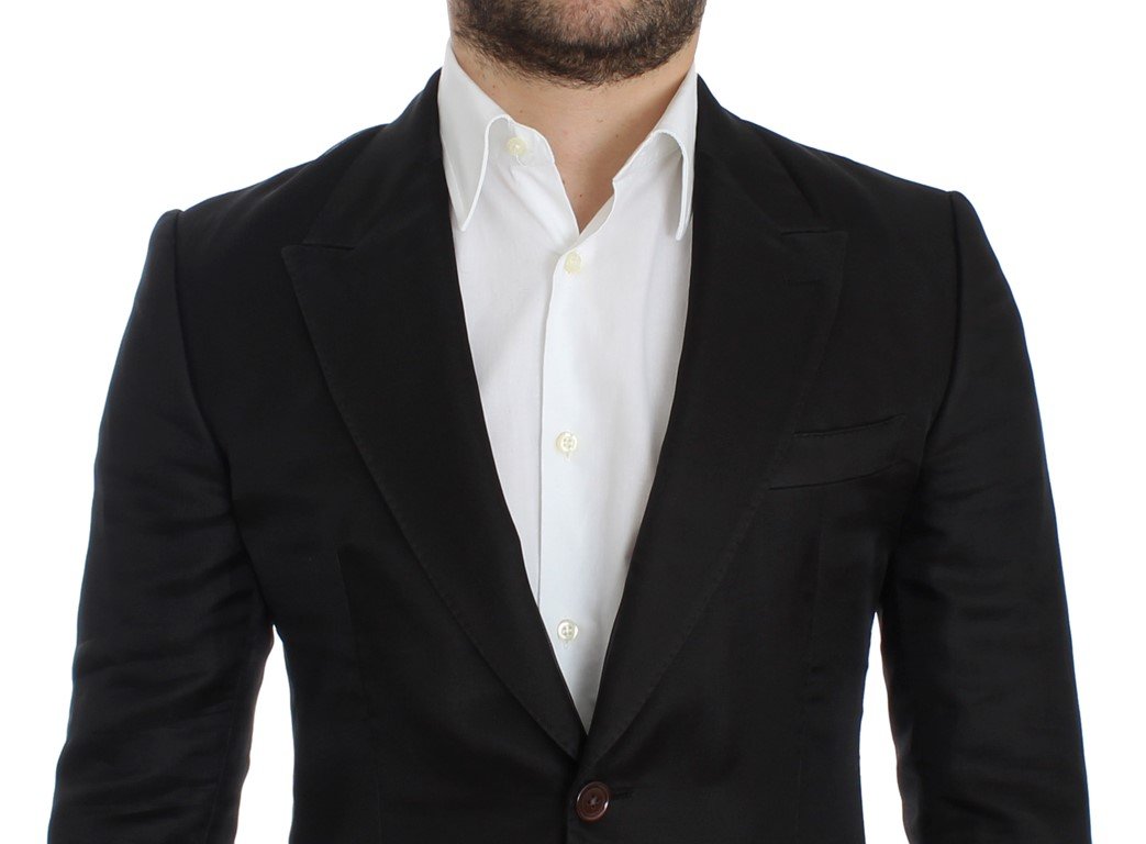 Black silk slim fit blazer