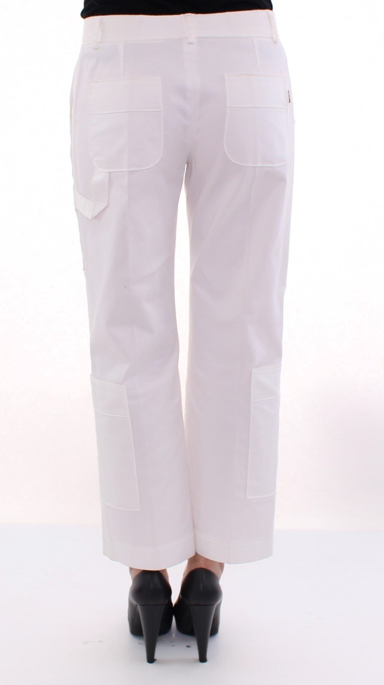 White Cotton Cropped Cargo Pants