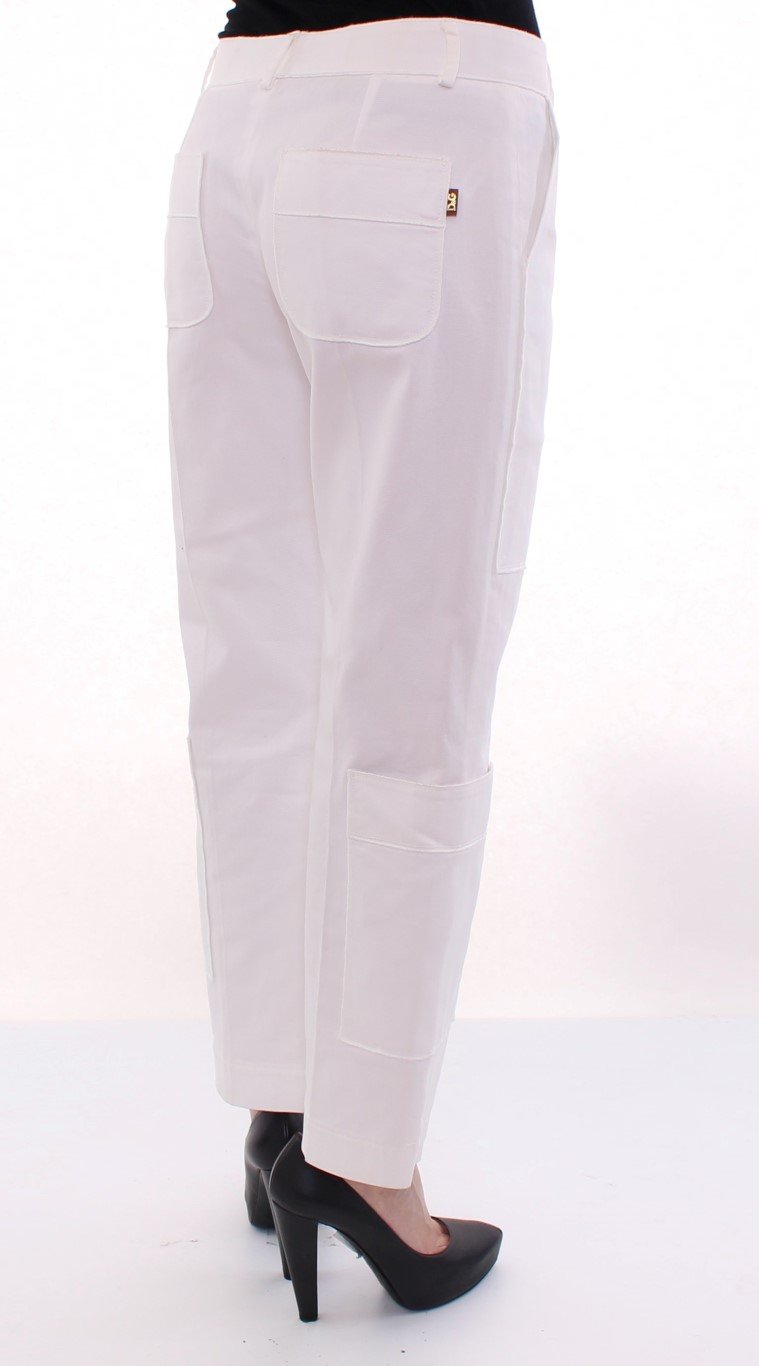 White Cotton Cropped Cargo Pants