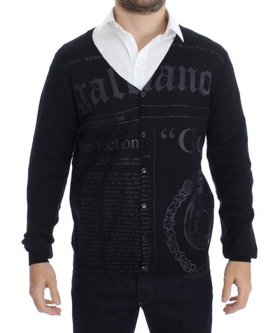 Black Wool Button Down Logo Cardigan