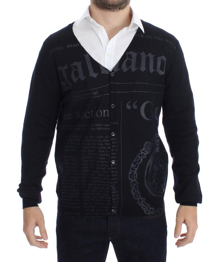 Black Wool Button Down Logo Cardigan