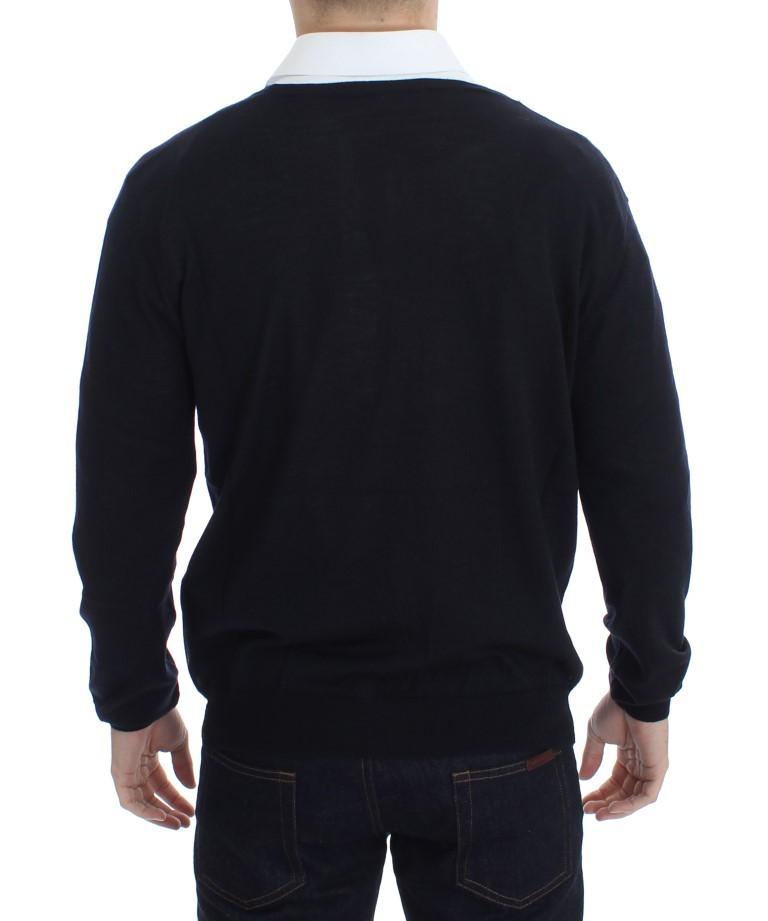 Black Wool Button Down Logo Cardigan