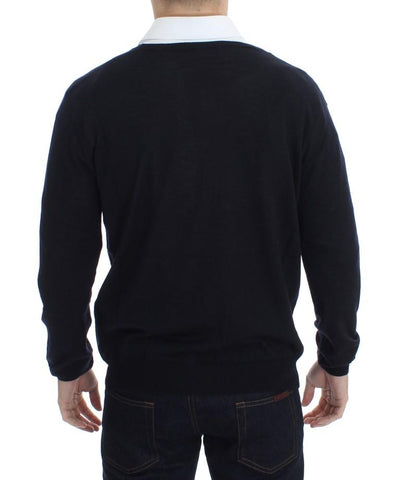 Black Wool Button Down Logo Cardigan