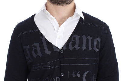 Black Wool Button Down Logo Cardigan