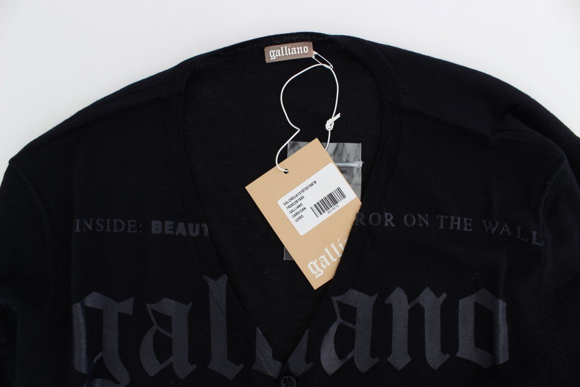 Black Wool Button Down Logo Cardigan