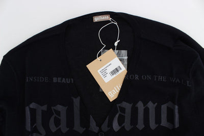 Black Wool Button Down Logo Cardigan