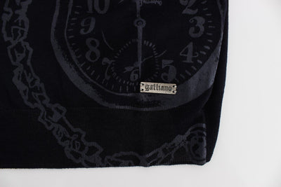 Black Wool Button Down Logo Cardigan
