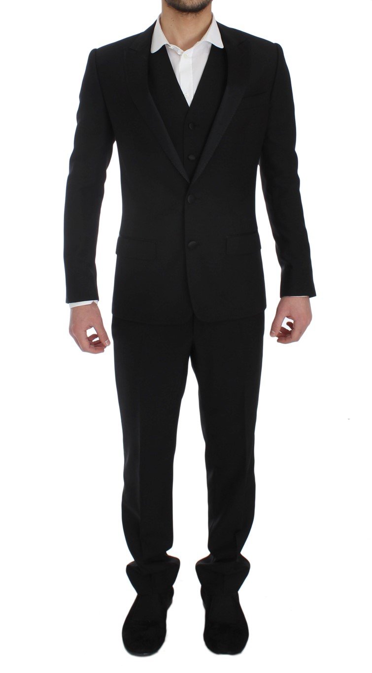 Black Silk Wool Slim Fit 3 Piece Suit