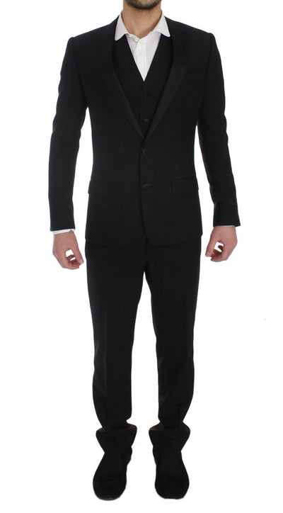 Black Silk Wool Slim Fit 3 Piece Suit