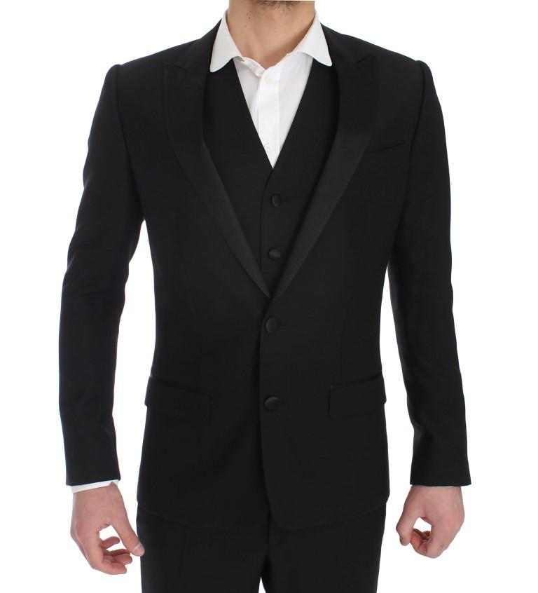 Black Silk Wool Slim Fit 3 Piece Suit