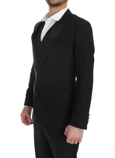 Black Silk Wool Slim Fit 3 Piece Suit