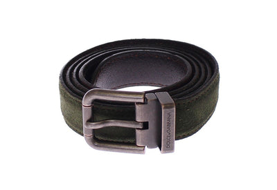 Green Suede Leather Logo Waist Buckle Belt