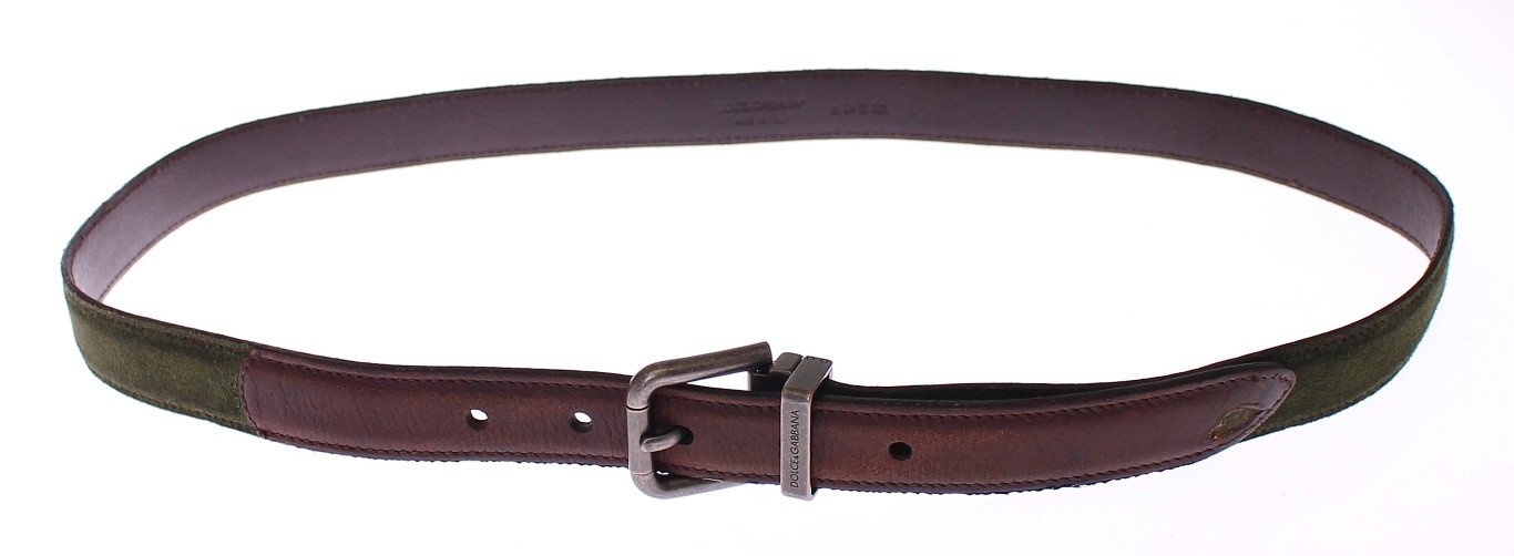 Green Suede Leather Logo Waist Buckle Belt