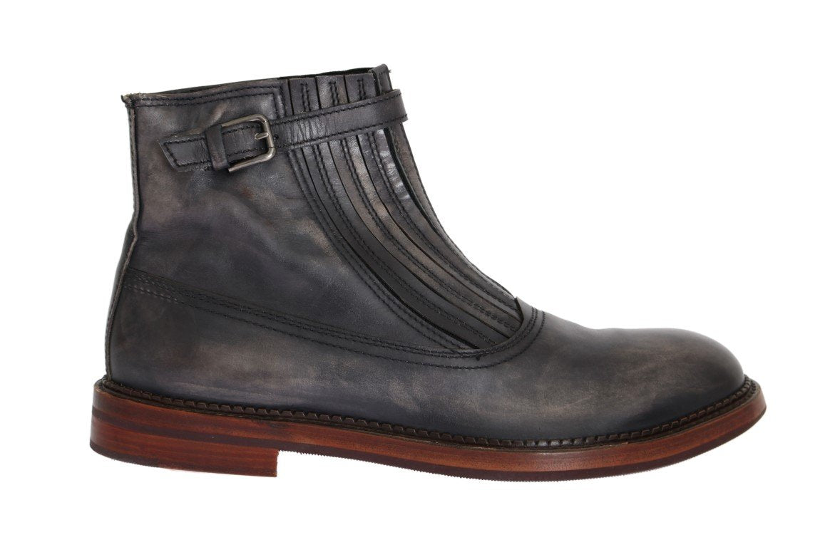 Gray Leather Ankle Stretch Boots