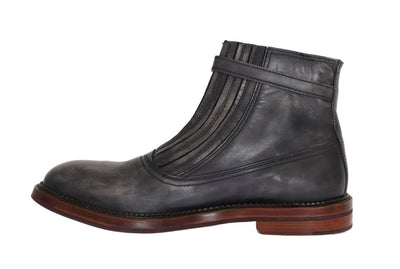 Gray Leather Ankle Stretch Boots