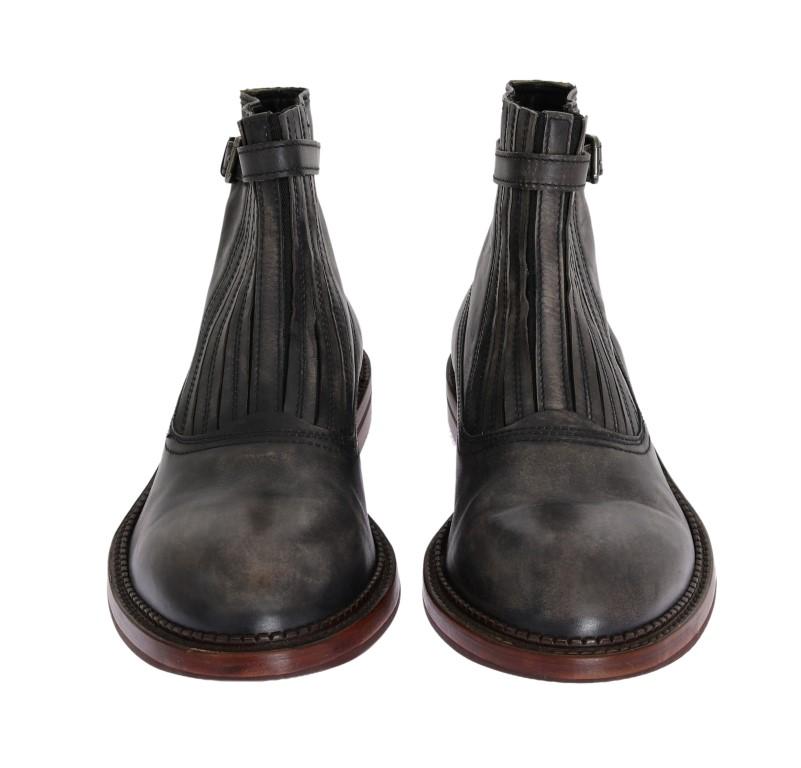Gray Leather Ankle Stretch Boots
