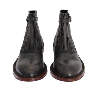 Gray Leather Ankle Stretch Boots