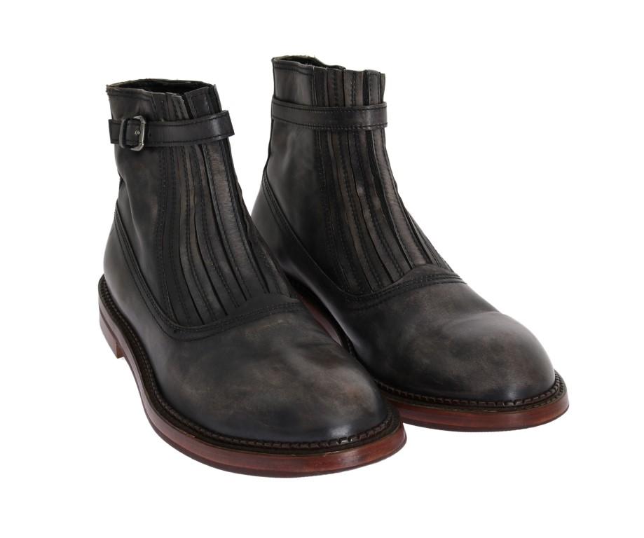 Gray Leather Ankle Stretch Boots