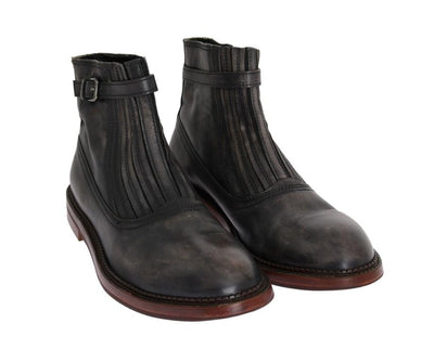Gray Leather Ankle Stretch Boots