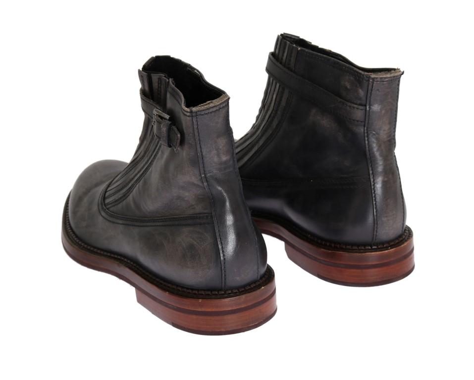 Gray Leather Ankle Stretch Boots