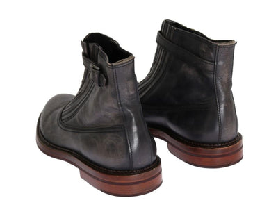 Gray Leather Ankle Stretch Boots