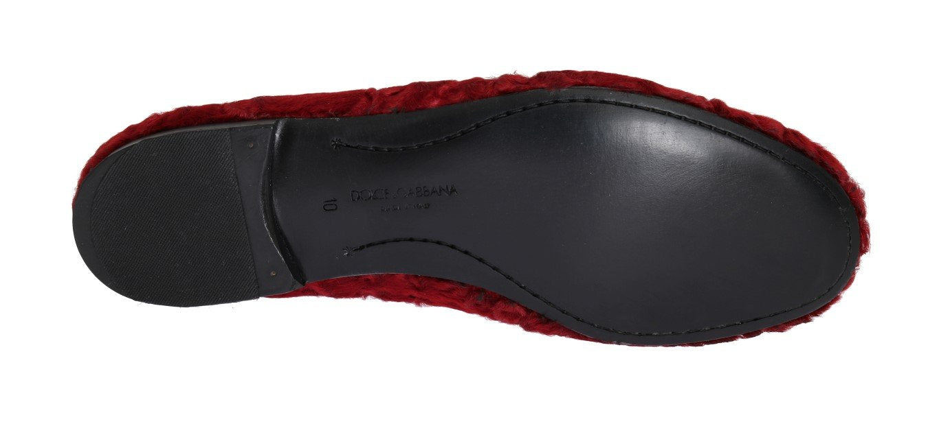 Red Leather Lamb Fur Loafers
