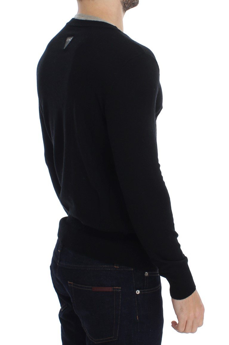 Black Crewneck Wool Blend Sweater