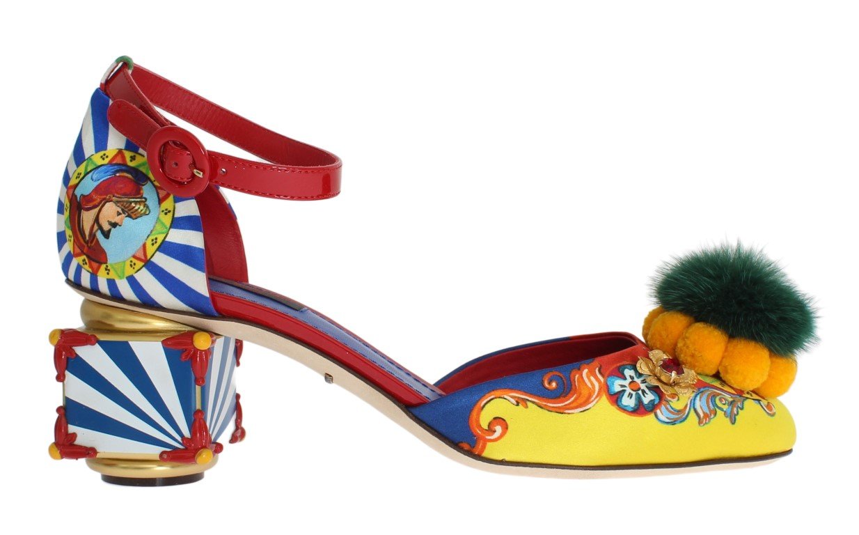Multicolor Carretto Leather Crystal Mink Fur Shoes