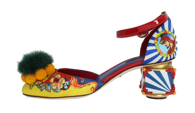 Multicolor Carretto Leather Crystal Mink Fur Shoes