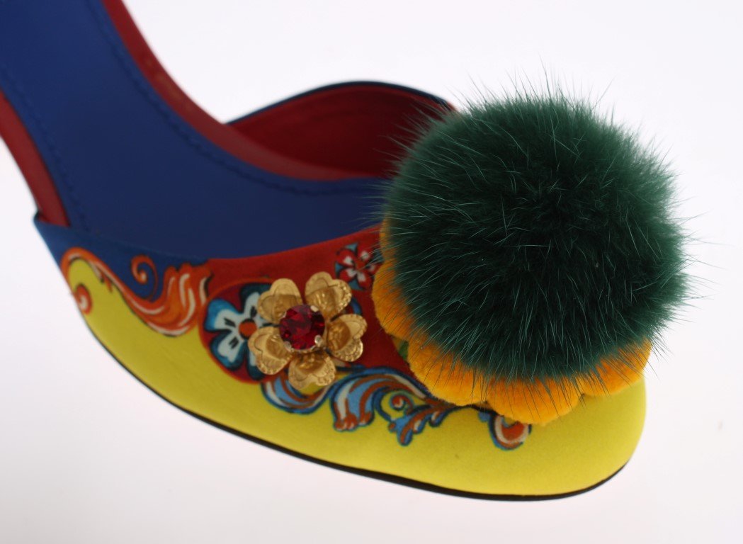 Multicolor Carretto Leather Crystal Mink Fur Shoes