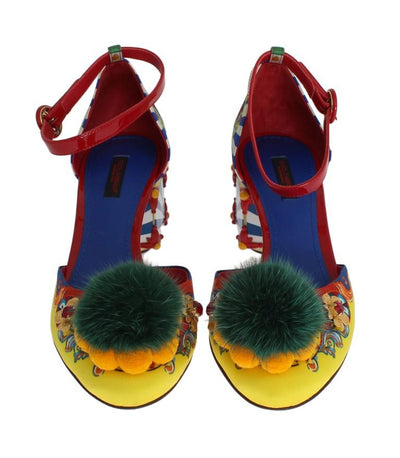 Multicolor Carretto Leather Crystal Mink Fur Shoes