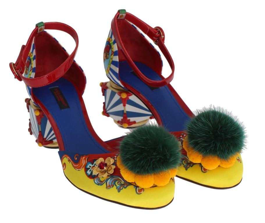 Multicolor Carretto Leather Crystal Mink Fur Shoes