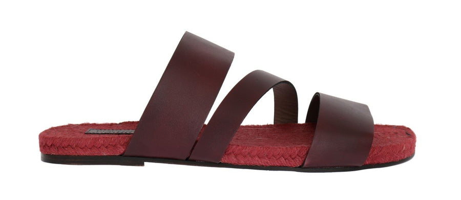 Bordeaux Red Leather Slides Sandals