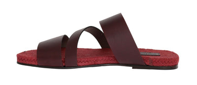 Bordeaux Red Leather Slides Sandals