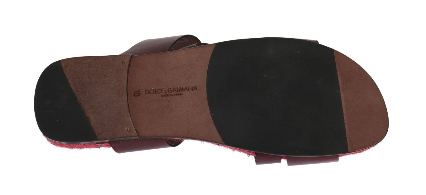 Bordeaux Red Leather Slides Sandals
