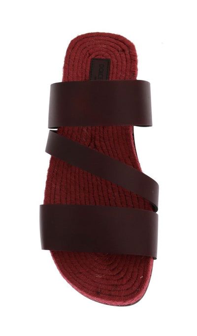 Bordeaux Red Leather Slides Sandals