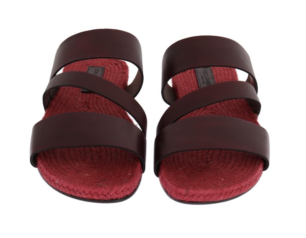 Bordeaux Red Leather Slides Sandals
