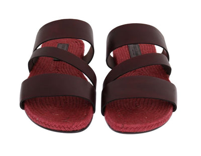 Bordeaux Red Leather Slides Sandals