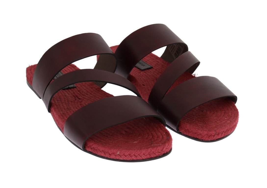 Bordeaux Red Leather Slides Sandals