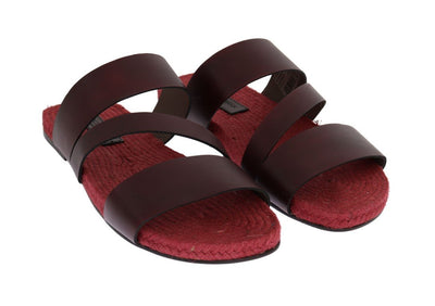 Bordeaux Red Leather Slides Sandals