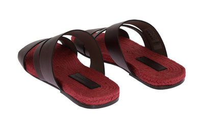 Bordeaux Red Leather Slides Sandals
