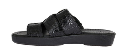 Black Pattern Leather Slides Sandals